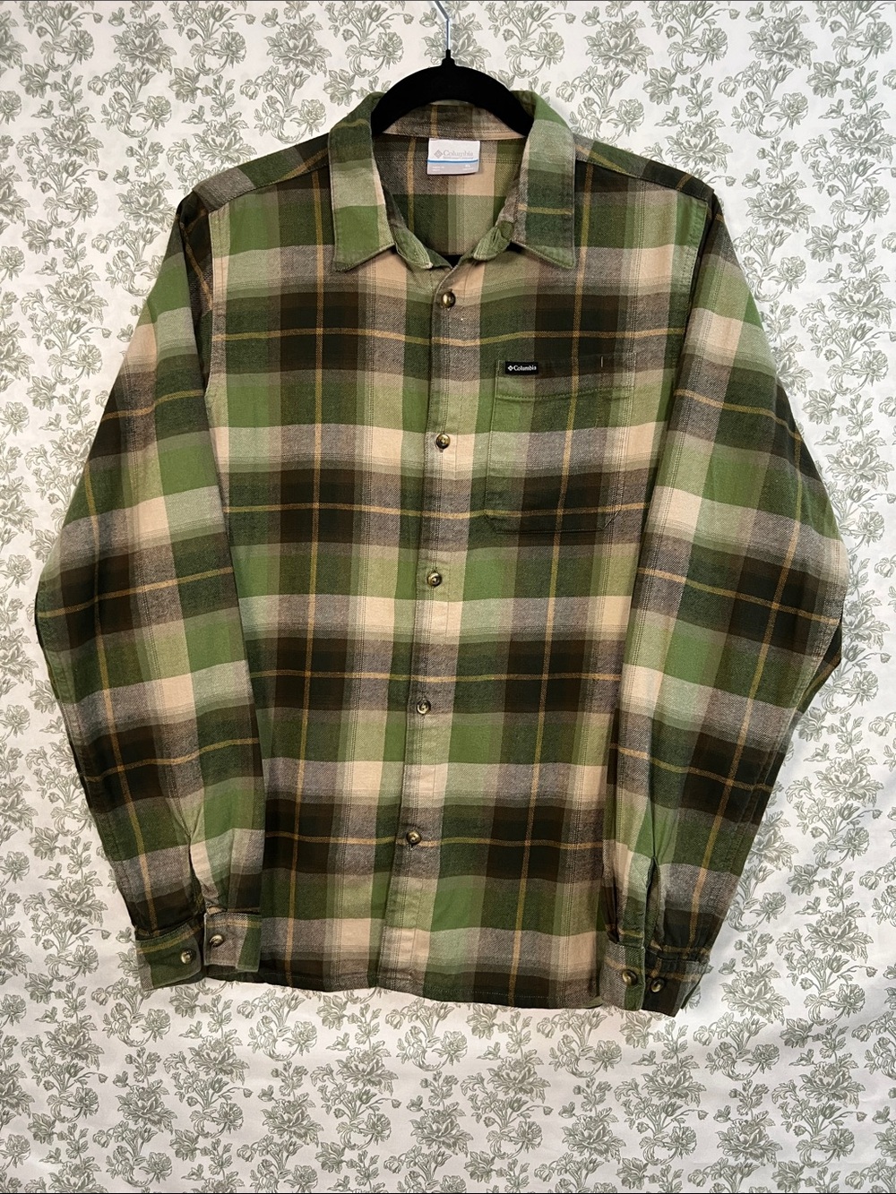 Columbia Cornell Woods Green Plaid Flannel Shirt Youth XL 18/20